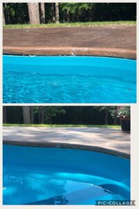 pool deck before and after swimming pool foundation repair.
