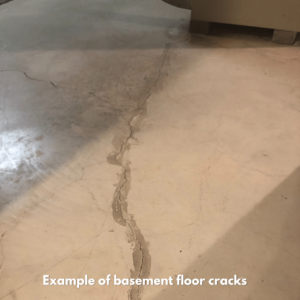 Foundation wall & floor cracks can be repaired with polyurethane. This is an example of basement floor cracks.