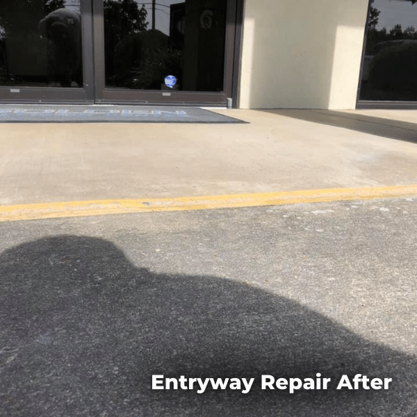 This image shows a concrete lifting job that has been completed on a business entryway.