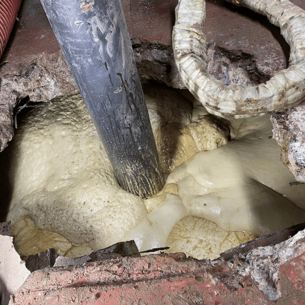 An image showing a subsurface void after it has been filled with polyurethane foam. 
