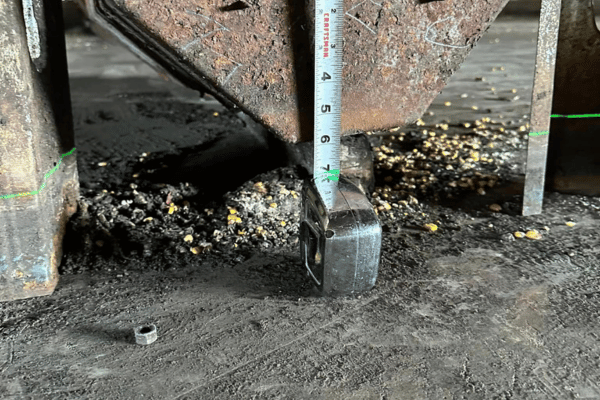 Example showing how uneven a grain bin floor can become.