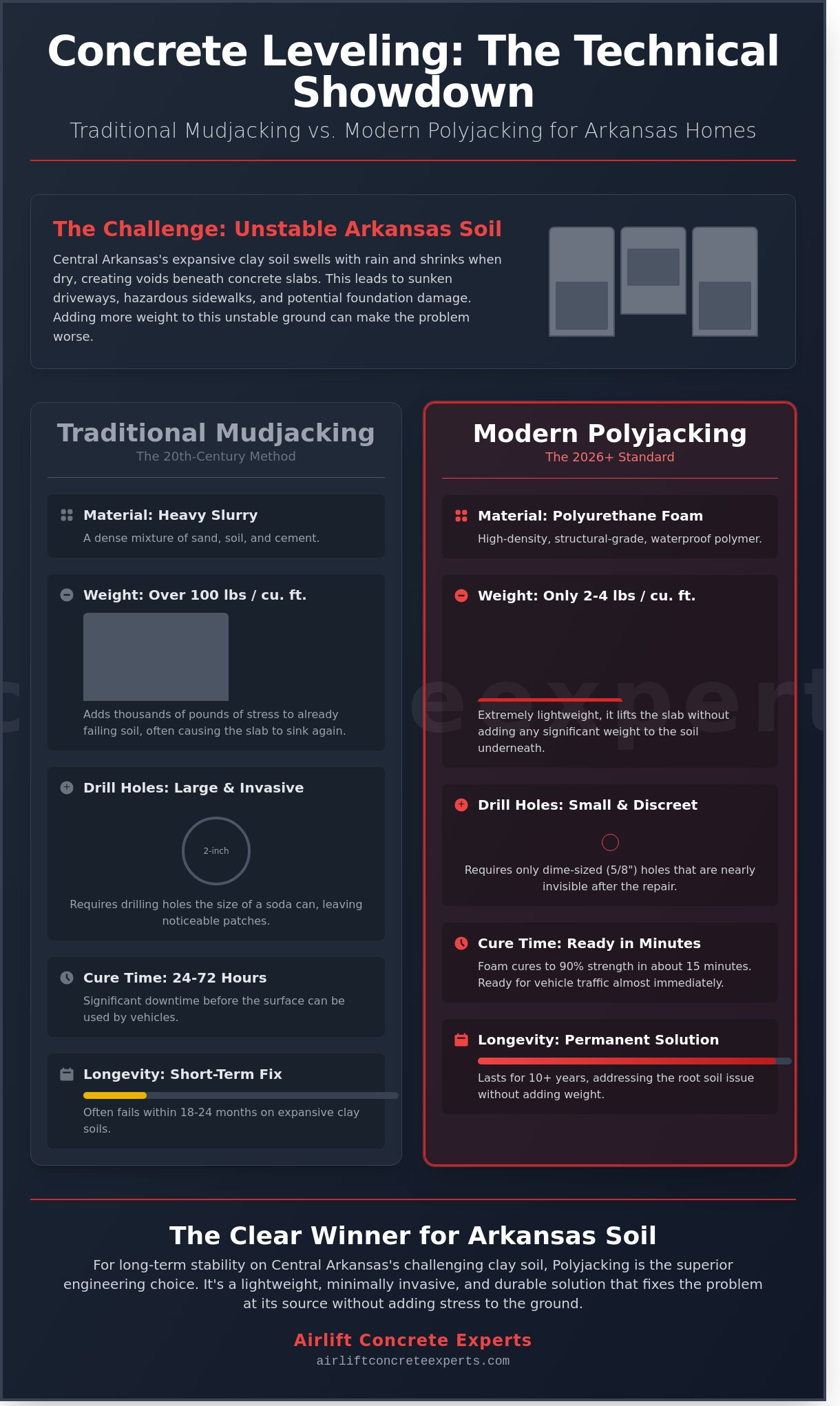 Concrete Leveling and Mudjacking in Malvern & Central Arkansas: The 2026 Comparison Guide